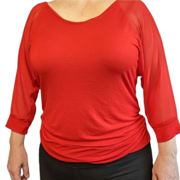 Express Tops - Express Red large long sleeve T-shirt with mesh